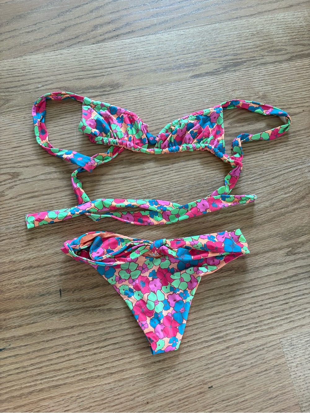 Frankie's Bikinis Peach Floral Trim Bikini Top